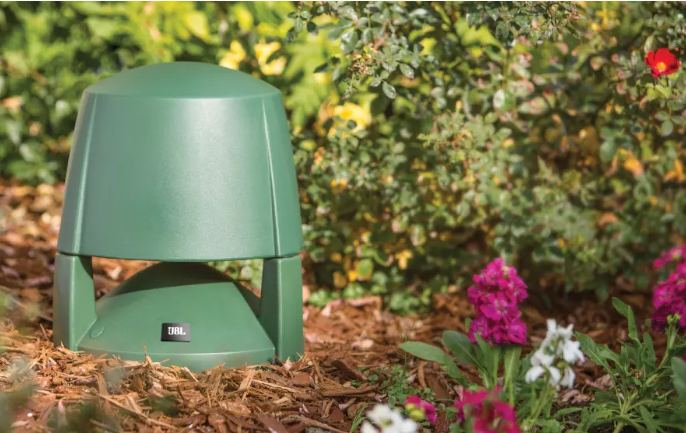 JBL landscape loudspeaker among plants