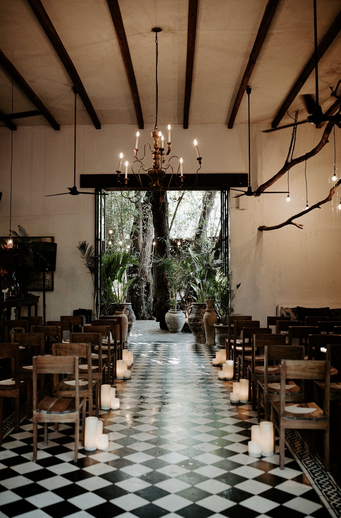 Hall set with chairs and candles